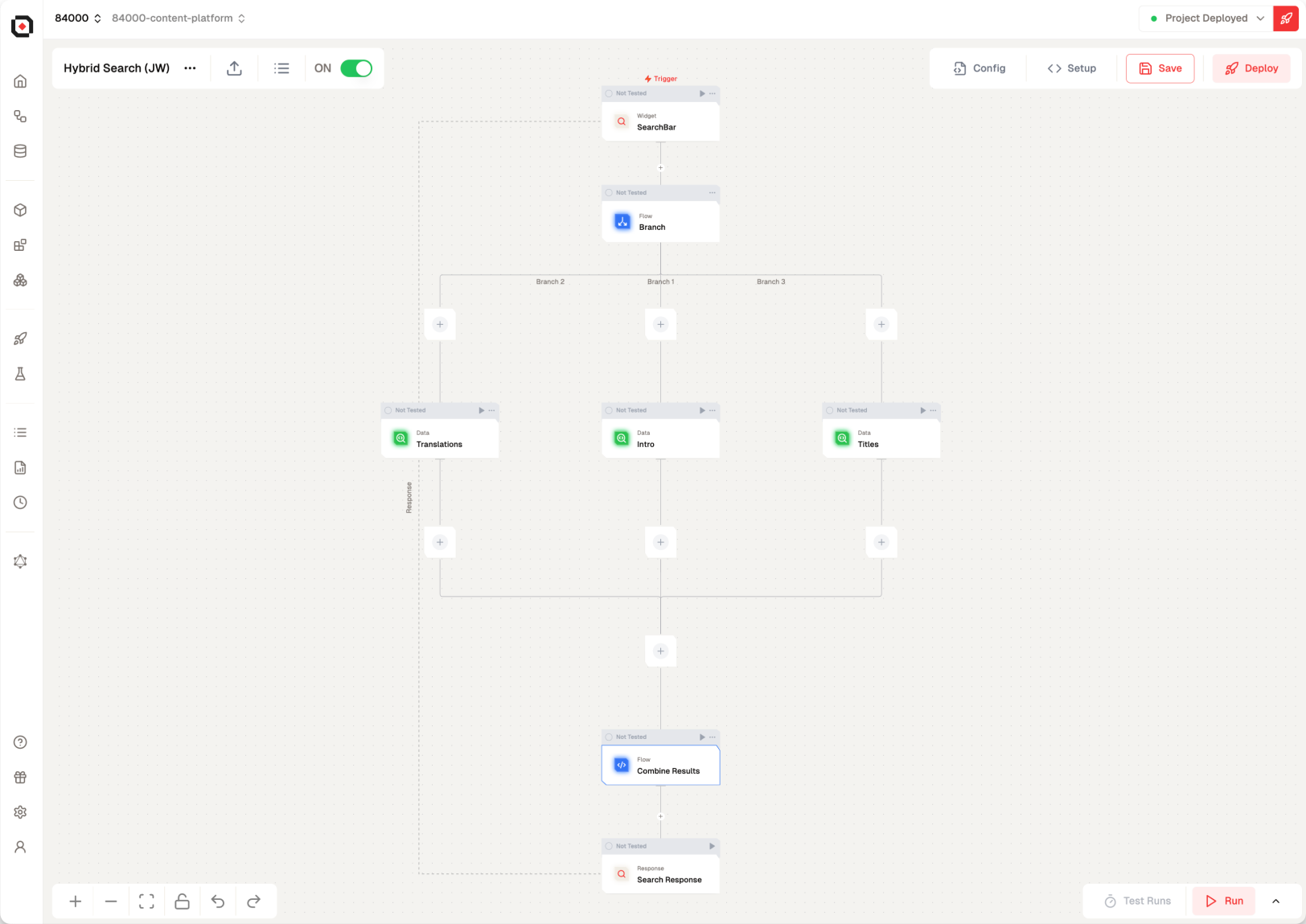 Hybrid search workflow for 84000 in the Lamatic visual builder
