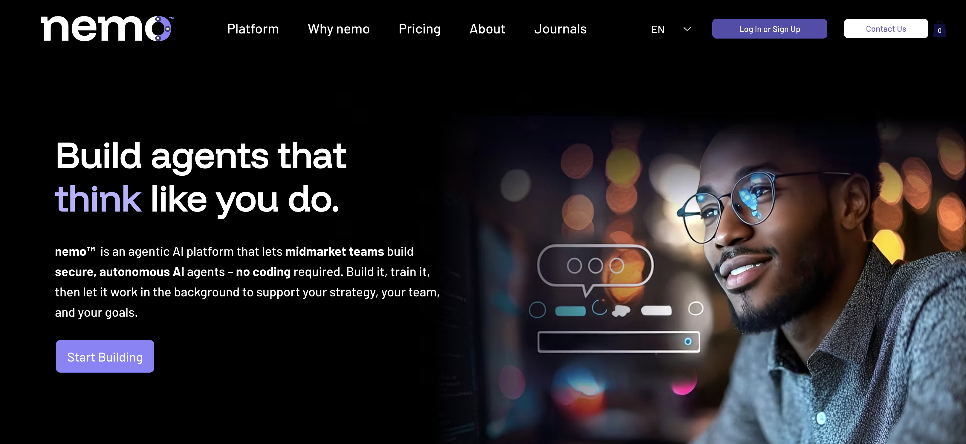 nemo website homepage: Build agents that think like you do